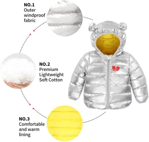 Babyjas winterjas met capuchon, ultralichte mantel met capuchon gevoerd - Afbeelding 5