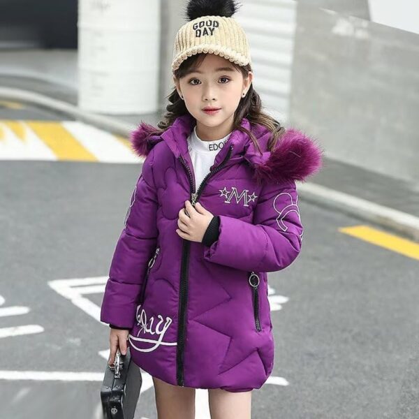 linboo Jas voor meisjes, donsjack, warm, winterjas, kinderen, met capuchon, bont, middellang, dikke parka, skikleding - Afbeelding 3