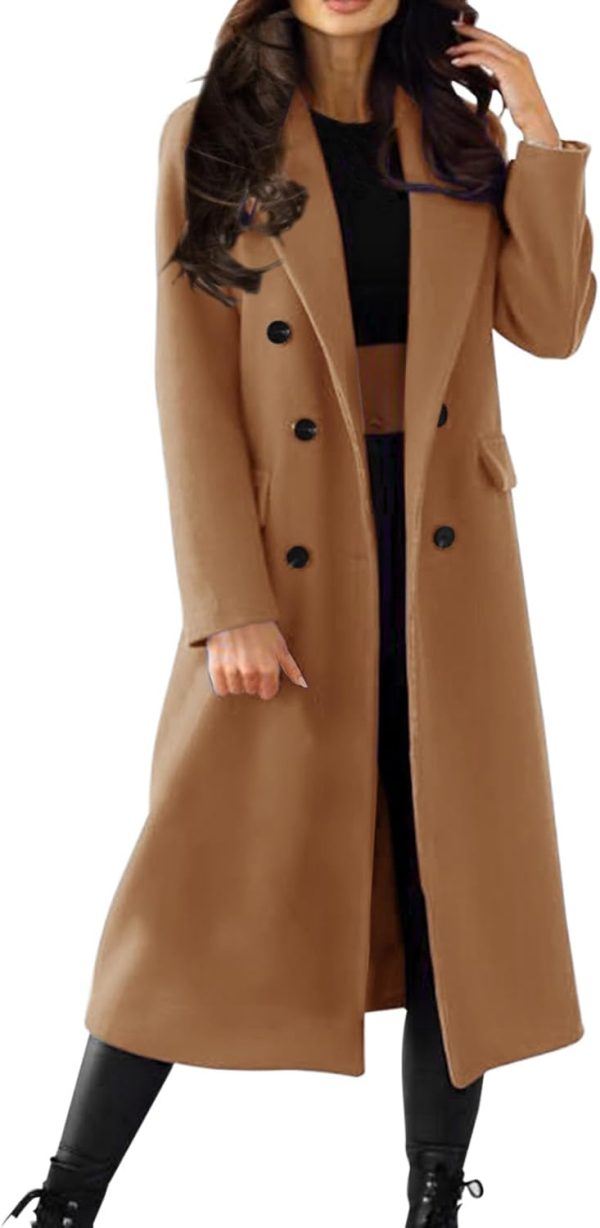 Elegante wollen mantel voor dames, dubbele rij knopen, trenchcoat, winterjas met reverskraag, effen, lichtgewicht lange winddichte mantel