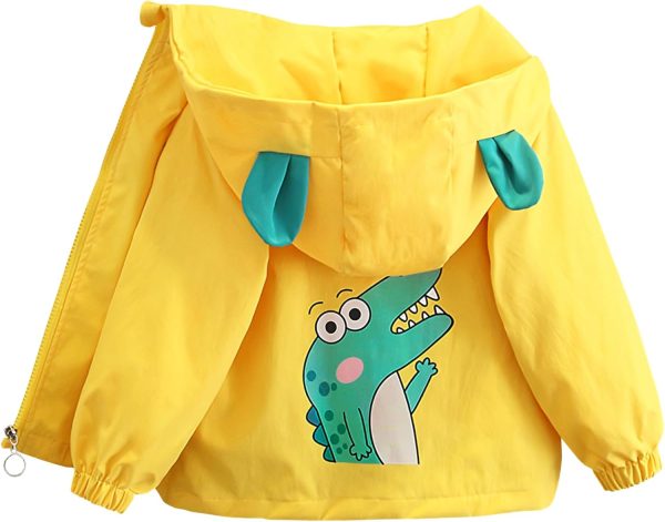SXSHUN Children's Hooded Jacket with Dinosaur Motif Long Sleeve Windproof