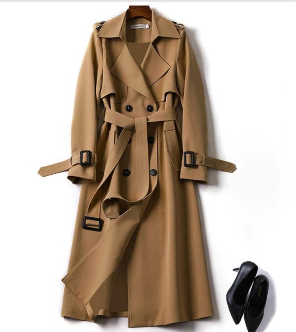 Women's Long Coat with Belt with Pockets Windproof Elegant Knee-Length Trench Coat Winter Jacket Transition Jacket Fashion Wind Jacket - Afbeelding 2