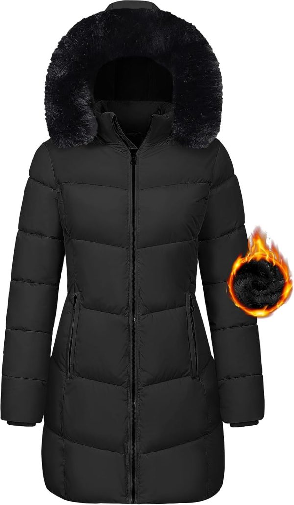 Tuopuda Parka met capuchon voor dames, dikke gewatteerde gewatteerde pufferjas, warme lange jas met bontcapuchon, warme buitenkleding, outdoor, skiën, snowboarden jas