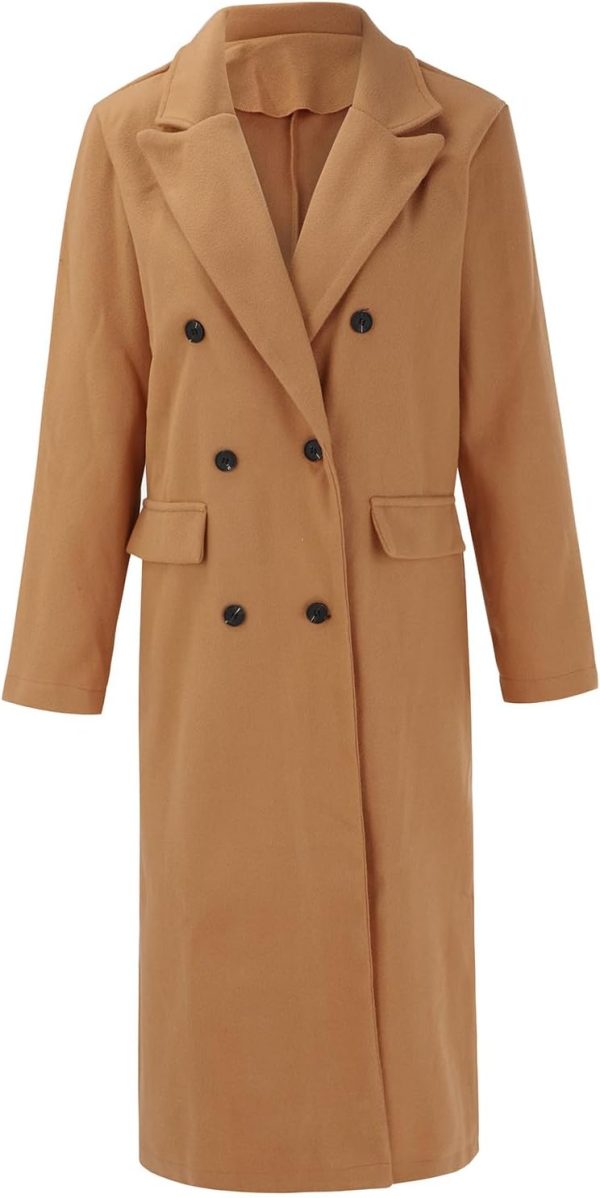 Elegante wollen mantel voor dames, dubbele rij knopen, trenchcoat, winterjas met reverskraag, effen, lichtgewicht lange winddichte mantel - Afbeelding 3