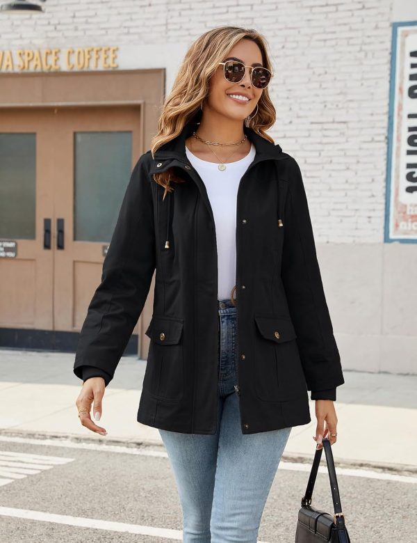 Vancavoo Overgangsjas voor dames, outdoor, korte jas, lente, elegant, voorjaarsjas, lichte gevoerde winterjas, katoenen parka met capuchon met trekkoord, voor lente, zomer, herfst - Afbeelding 8