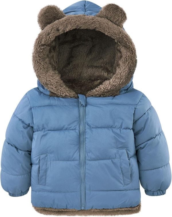 kids4ever Baby Jacket Boys Girls Cute Plush Bear Ears Winter Jacket Zip Hooded Jacket with Pockets 6 Months 5 Years