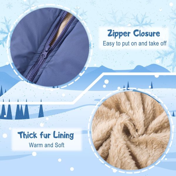 kids4ever Winterjas voor baby's, jas met ritssluiting, capuchon, winddicht, warm fleece, bovenkleding, sneeuwpak met twee zakken, voor jongens en meisjes, 12 maanden, 5 jaar - Afbeelding 3