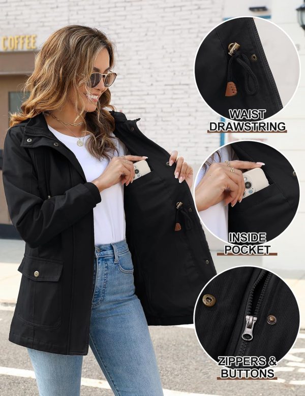 Vancavoo Overgangsjas voor dames, outdoor, korte jas, lente, elegant, voorjaarsjas, lichte gevoerde winterjas, katoenen parka met capuchon met trekkoord, voor lente, zomer, herfst - Afbeelding 4