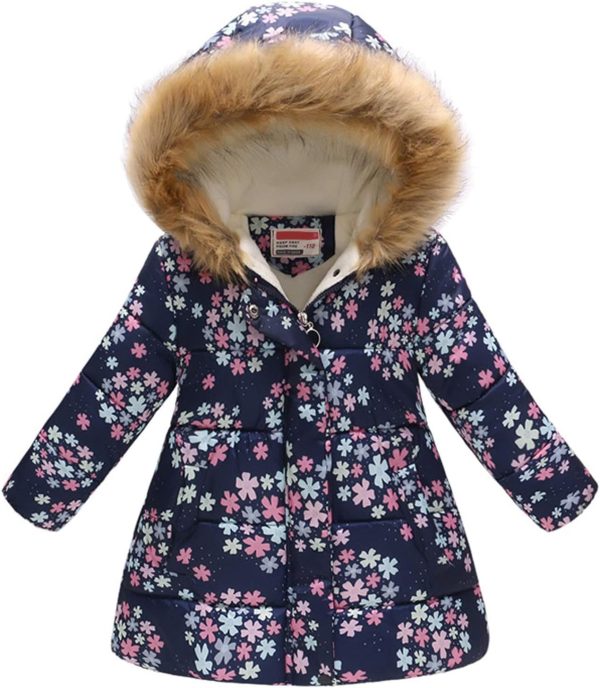Haokaini Winter warm jacket for 3-12 years baby girl boy floral hooded windproof jacket with faux fur cotton parka quilted overcoat