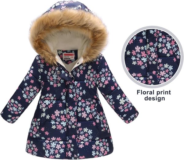 Haokaini Winter warm jacket for 3-12 years baby girl boy floral hooded windproof jacket with faux fur cotton parka quilted overcoat - Afbeelding 8
