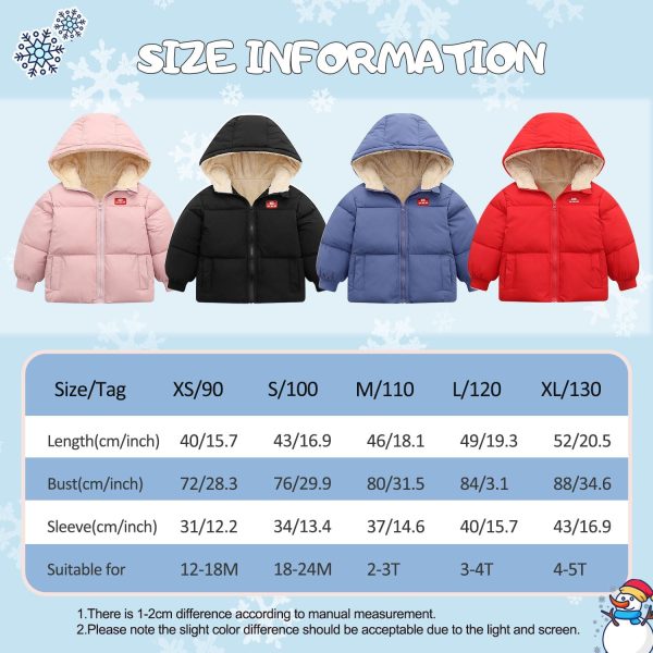 kids4ever Winterjas voor baby's, jas met ritssluiting, capuchon, winddicht, warm fleece, bovenkleding, sneeuwpak met twee zakken, voor jongens en meisjes, 12 maanden, 5 jaar - Afbeelding 5