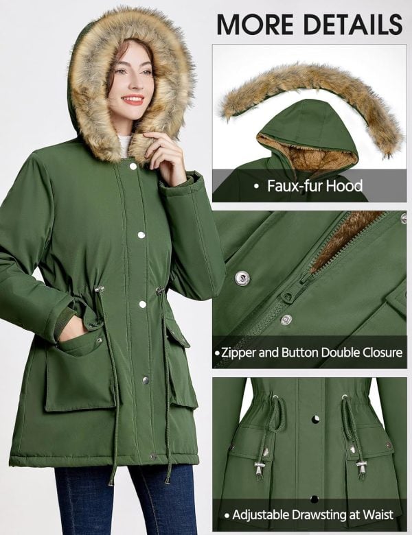 Lonya Women's Winter Parka Elegant Water-Repellent Trench Coat Long Jacket with Hood - Afbeelding 3