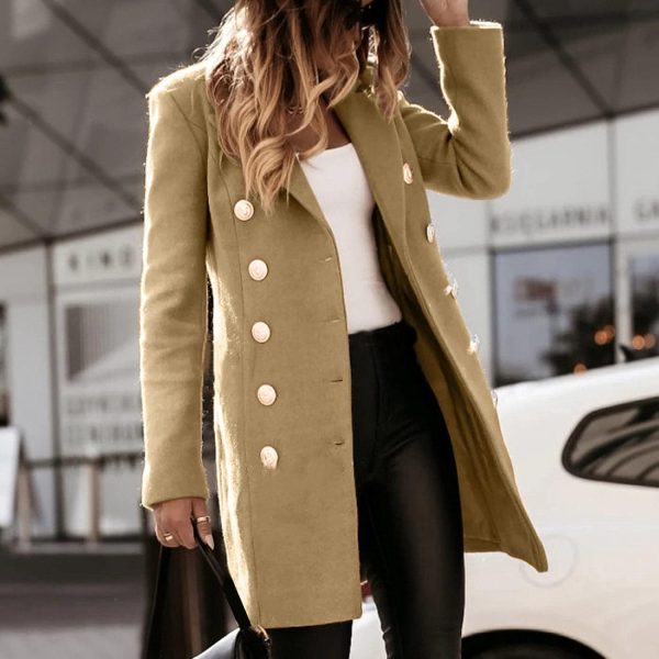 IQYU Damesmantel winterwol: trenchcoat dames beige lange winterjas lange winterjas lange mouwen revers wollen jas elegant windjack herfst caban warm wollen jas slim fit korte jas met knoop dufflecoat - Afbeelding 2
