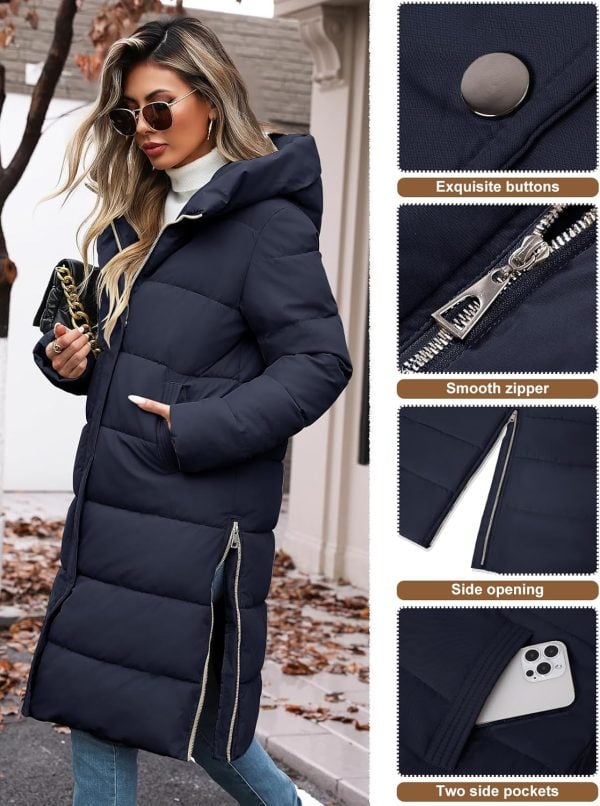 Tuopuda Damesjas, winterjas, gevoerde jas, warme parka, sweatvest met capuchon, gewatteerde jas, lange jas, outwear, winddicht - Afbeelding 3