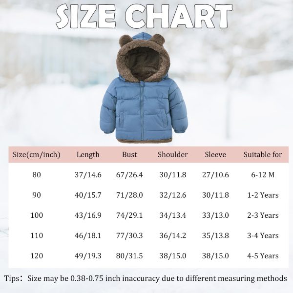 kids4ever Baby Jacket Boys Girls Cute Plush Bear Ears Winter Jacket Zip Hooded Jacket with Pockets 6 Months 5 Years - Afbeelding 5