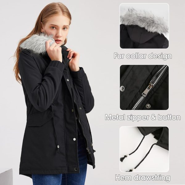 Vancavoo Winterparka voor dames, winterjas, parka, donsjas, herfst, winter, warme kraag met capuchon en zak - Afbeelding 4