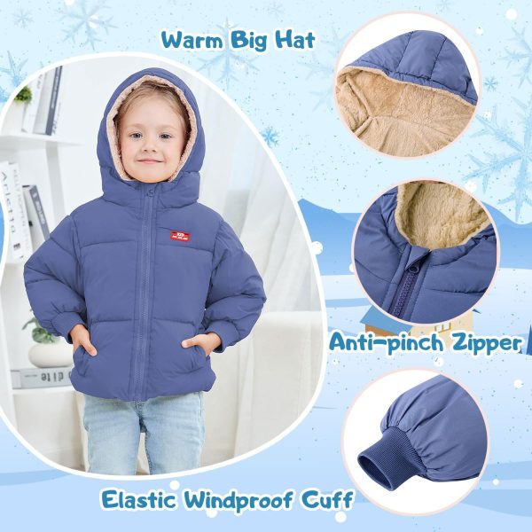 kids4ever Winterjas voor baby's, jas met ritssluiting, capuchon, winddicht, warm fleece, bovenkleding, sneeuwpak met twee zakken, voor jongens en meisjes, 12 maanden, 5 jaar - Afbeelding 2