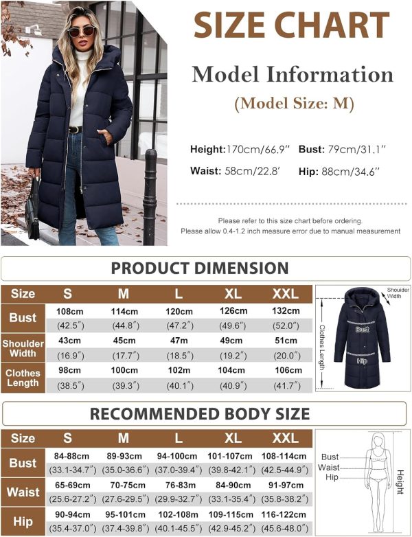 Tuopuda Damesjas, winterjas, gevoerde jas, warme parka, sweatvest met capuchon, gewatteerde jas, lange jas, outwear, winddicht - Afbeelding 6