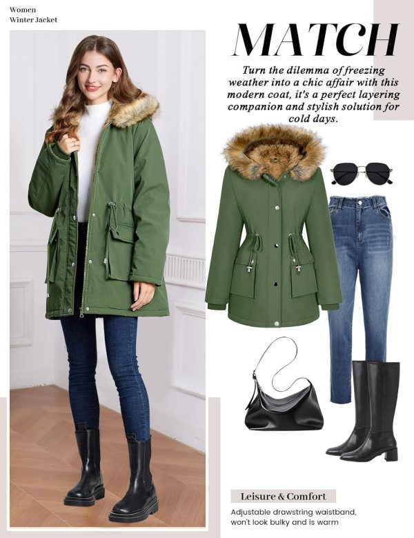 Lonya Women's Winter Parka Elegant Water-Repellent Trench Coat Long Jacket with Hood - Afbeelding 5