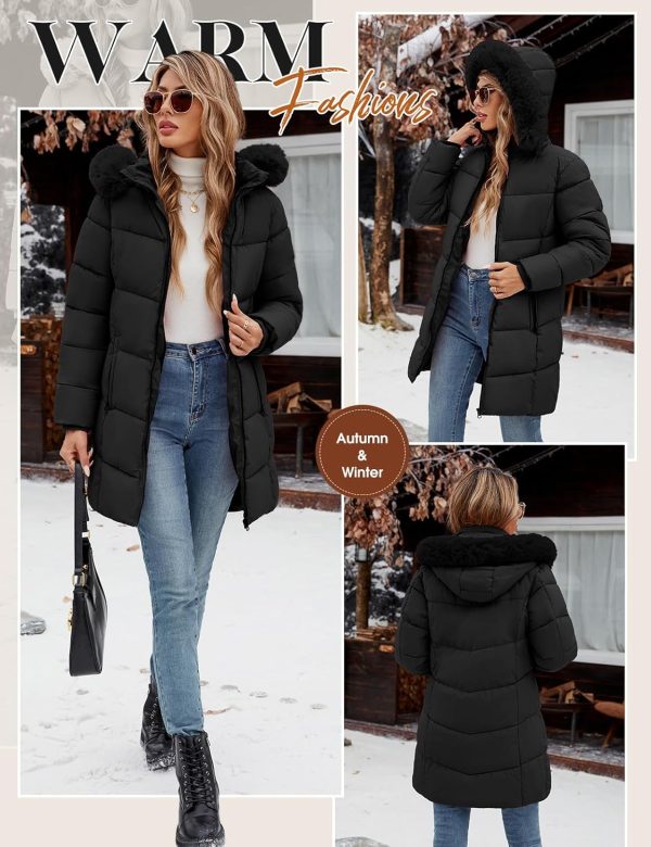 Tuopuda Parka met capuchon voor dames, dikke gewatteerde gewatteerde pufferjas, warme lange jas met bontcapuchon, warme buitenkleding, outdoor, skiën, snowboarden jas - Afbeelding 2