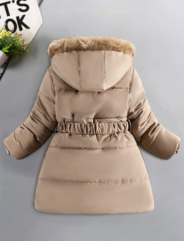 SEAUR Winterjas voor kinderen, meisjes, warme fleece mantel, verdikt gevoerde jas, outdoor, parka met riem en afneembare capuchon, EU 110-146 - Afbeelding 3