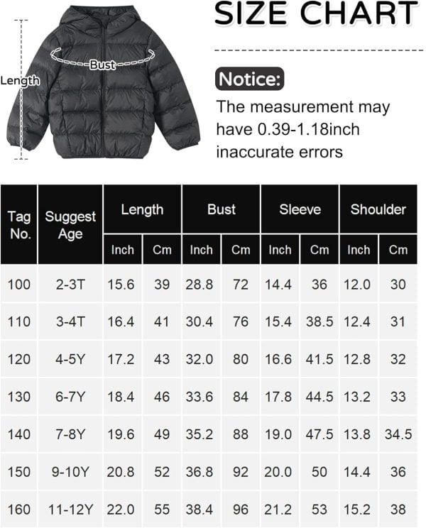 Adigau Children's Jacket Boys Girls Lightweight Warm Quilted Jacket with Hood Ultra Light Windproof Down Jacket Autumn Winter Jacket for 2-12 Years - Afbeelding 6
