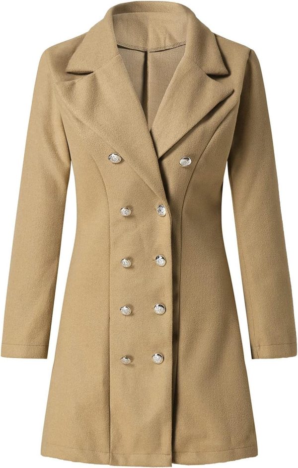 IQYU Damesmantel winterwol: trenchcoat dames beige lange winterjas lange winterjas lange mouwen revers wollen jas elegant windjack herfst caban warm wollen jas slim fit korte jas met knoop dufflecoat - Afbeelding 4