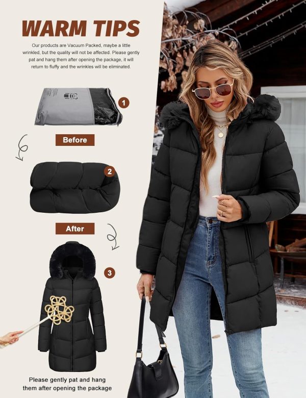 Tuopuda Parka met capuchon voor dames, dikke gewatteerde gewatteerde pufferjas, warme lange jas met bontcapuchon, warme buitenkleding, outdoor, skiën, snowboarden jas - Afbeelding 5