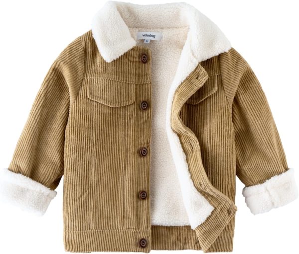 Volunboy Baby Boys' Corduroy Winter Jacket with Sherpa Lining Fleece Lined Corduroy Winter Jacket