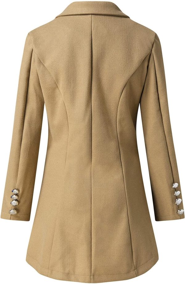 IQYU Damesmantel winterwol: trenchcoat dames beige lange winterjas lange winterjas lange mouwen revers wollen jas elegant windjack herfst caban warm wollen jas slim fit korte jas met knoop dufflecoat - Afbeelding 5