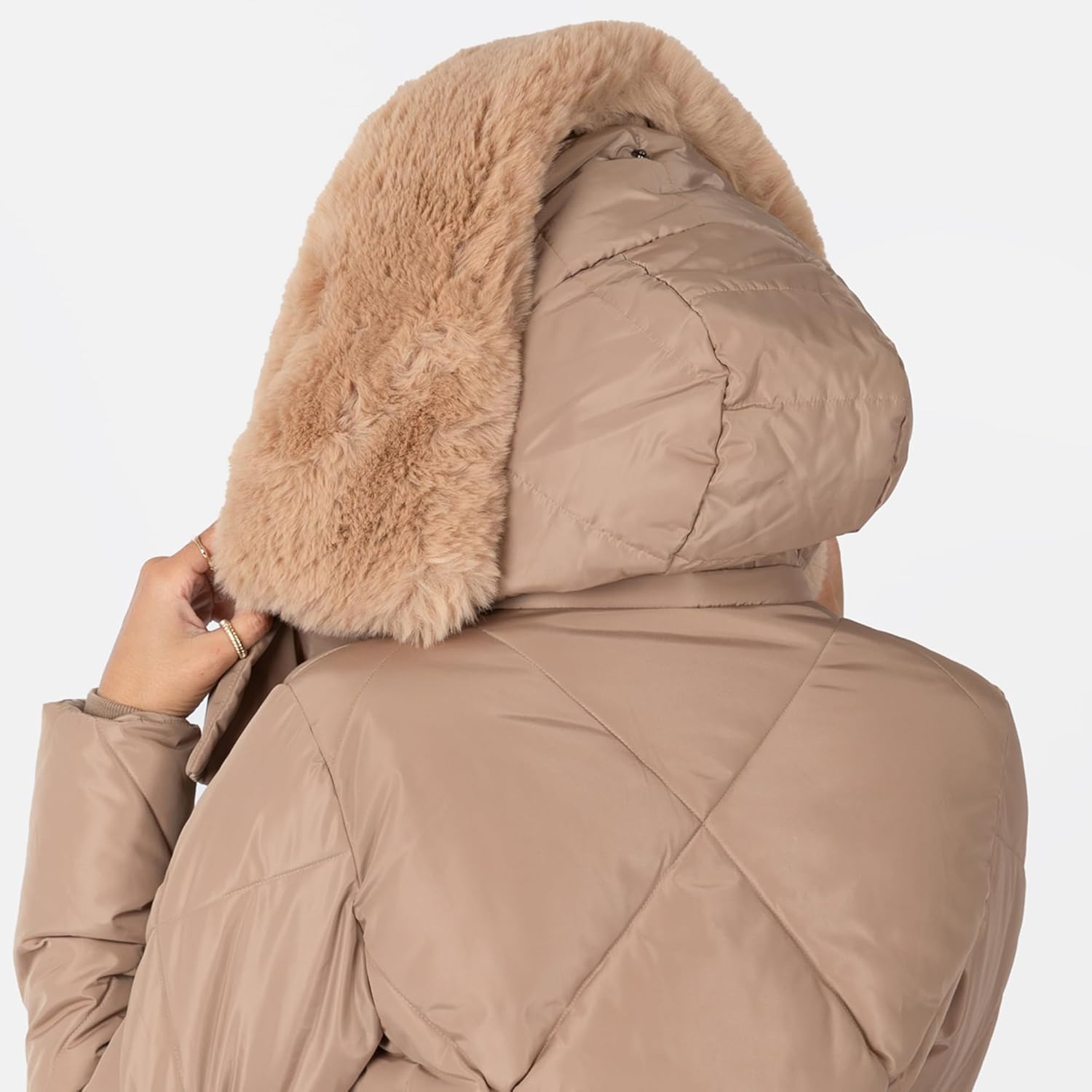 Lovedrobe Dames Winterjas - Warme Longline Puffer Jas Met Afneembare Faux Bont Capuchon, Zakken En Gewatteerd Design