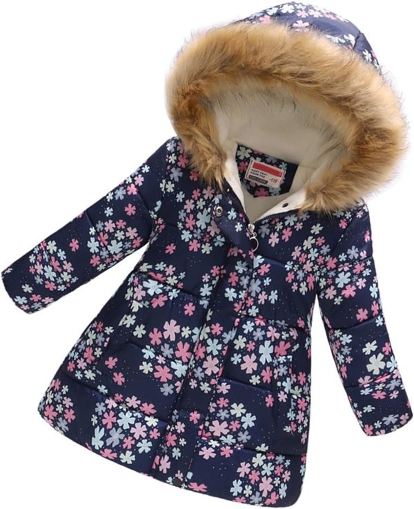Haokaini Winter warm jacket for 3-12 years baby girl boy floral hooded windproof jacket with faux fur cotton parka quilted overcoat - Afbeelding 9