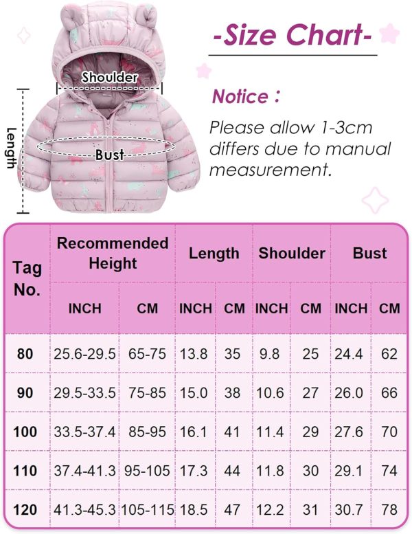 Happy Cherry Baby Winter Jacket Boys' Quilted Jacket with Hood Long Sleeve Down Jacket Girls Warm Quilted Lightweight Snow Jacket for Kids 9 Months - 4 Years - Afbeelding 3