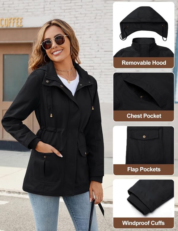 Vancavoo Overgangsjas voor dames, outdoor, korte jas, lente, elegant, voorjaarsjas, lichte gevoerde winterjas, katoenen parka met capuchon met trekkoord, voor lente, zomer, herfst - Afbeelding 3