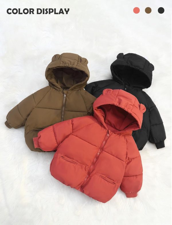 FEOYA Babywinterjas van katoen, warm, voor jongens en meisjes, gewatteerd, licht, dikke kinderjassen, met capuchon, 90-130 - Afbeelding 5