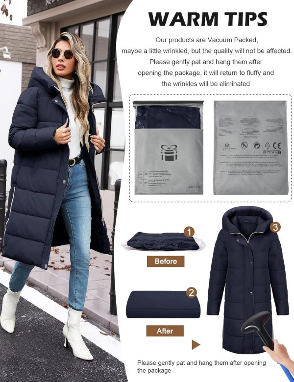 Tuopuda Damesjas, winterjas, gevoerde jas, warme parka, sweatvest met capuchon, gewatteerde jas, lange jas, outwear, winddicht - Afbeelding 5