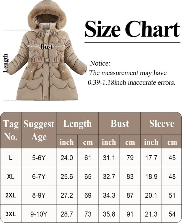 SEAUR Winterjas voor kinderen, meisjes, warme fleece mantel, verdikt gevoerde jas, outdoor, parka met riem en afneembare capuchon, EU 110-146 - Afbeelding 6