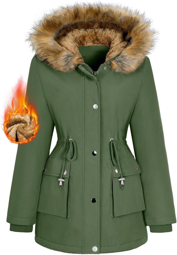 Lonya Women's Winter Parka Elegant Water-Repellent Trench Coat Long Jacket with Hood