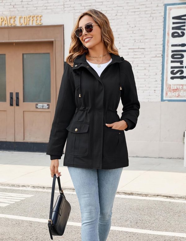Vancavoo Overgangsjas voor dames, outdoor, korte jas, lente, elegant, voorjaarsjas, lichte gevoerde winterjas, katoenen parka met capuchon met trekkoord, voor lente, zomer, herfst - Afbeelding 7