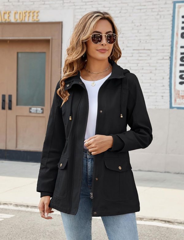 Vancavoo Overgangsjas voor dames, outdoor, korte jas, lente, elegant, voorjaarsjas, lichte gevoerde winterjas, katoenen parka met capuchon met trekkoord, voor lente, zomer, herfst - Afbeelding 9