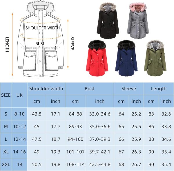 Vancavoo Winterparka voor dames, winterjas, parka, donsjas, herfst, winter, warme kraag met capuchon en zak - Afbeelding 6