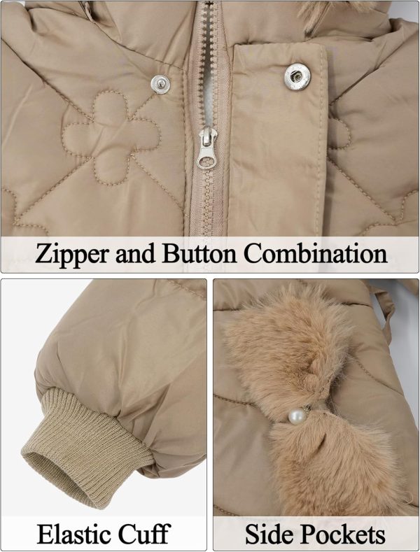 SEAUR Winterjas voor kinderen, meisjes, warme fleece mantel, verdikt gevoerde jas, outdoor, parka met riem en afneembare capuchon, EU 110-146 - Afbeelding 5