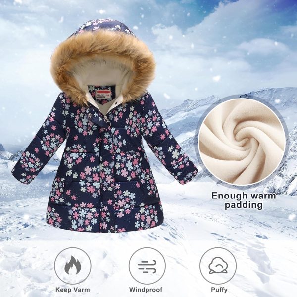 Haokaini Winter warm jacket for 3-12 years baby girl boy floral hooded windproof jacket with faux fur cotton parka quilted overcoat - Afbeelding 3