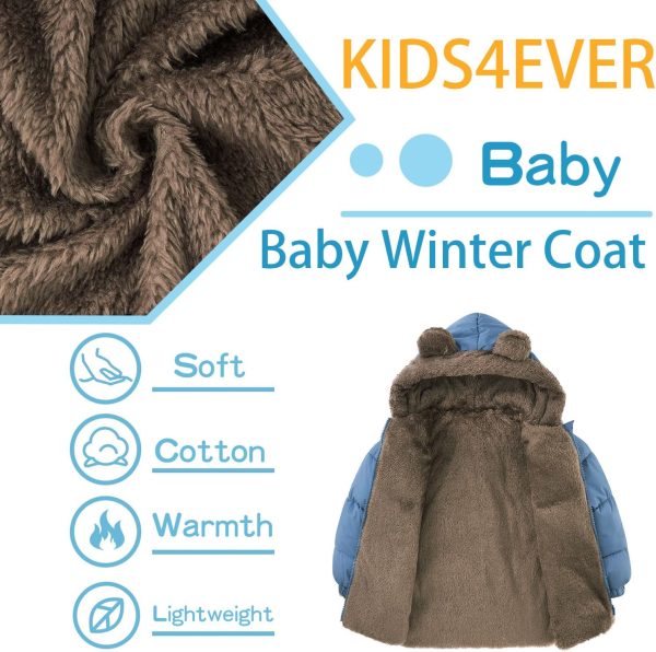 kids4ever Baby Jacket Boys Girls Cute Plush Bear Ears Winter Jacket Zip Hooded Jacket with Pockets 6 Months 5 Years - Afbeelding 2