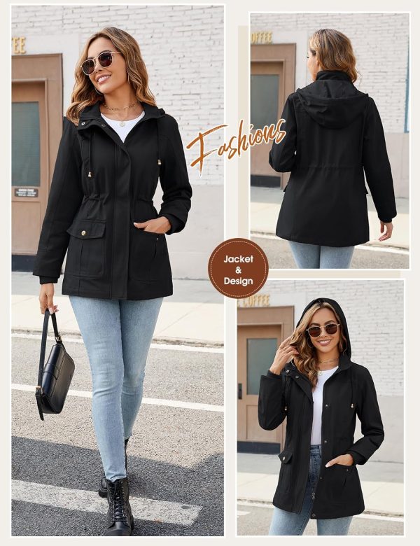 Vancavoo Overgangsjas voor dames, outdoor, korte jas, lente, elegant, voorjaarsjas, lichte gevoerde winterjas, katoenen parka met capuchon met trekkoord, voor lente, zomer, herfst - Afbeelding 2