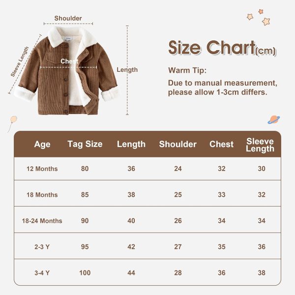 Volunboy Baby Boys' Corduroy Winter Jacket with Sherpa Lining Fleece Lined Corduroy Winter Jacket - Afbeelding 6